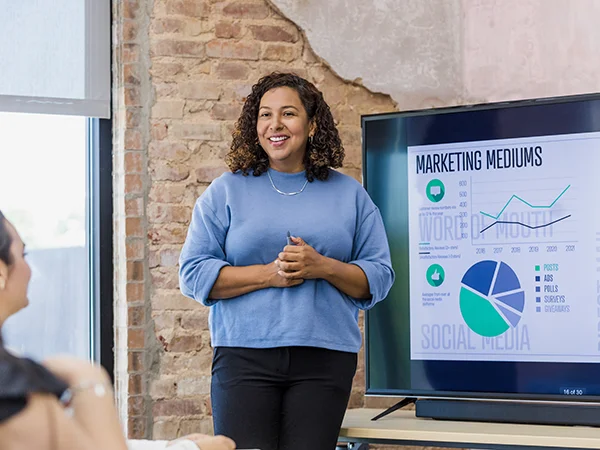 person giving a marketing presentation