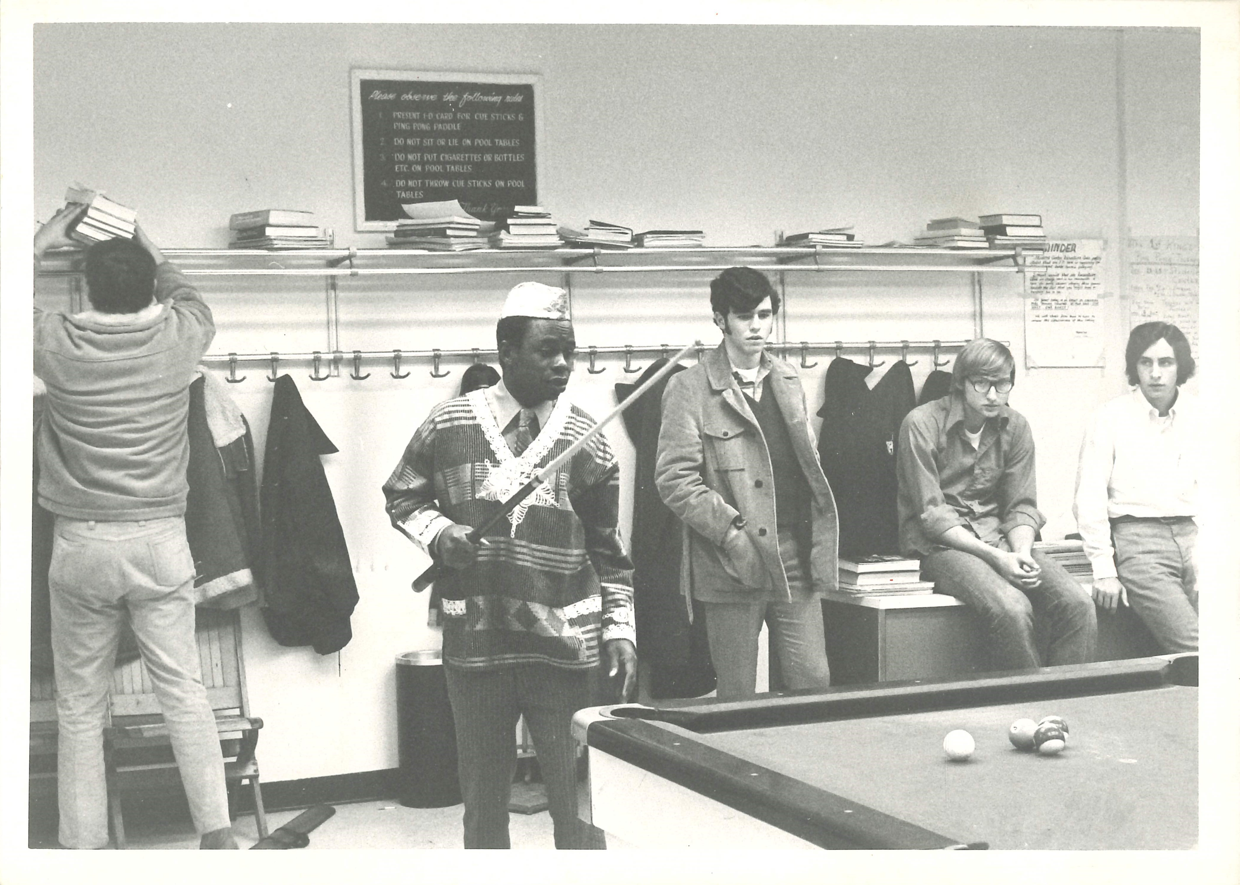 Students playing pool in the Sheehy Student Center in the early 1970s.